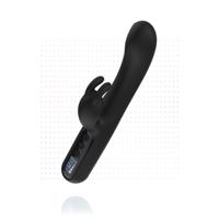 BLAQ - Nabíjací digitálny vibrátor so zajačikom a šteklivou páčkou (čierny)