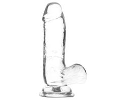 Addiction Crystal - prísavkové dildo s semenníkmi (priehľadné) - 15cm