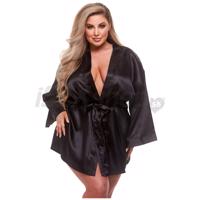 Baci Lingerie &amp;amp;#45; All Satin Robe Black Queen Size