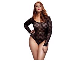 BACI Plus Size - čipkované body s dlhými rukávmi - čierna (XL-XXL)