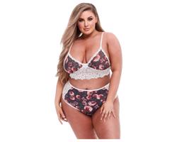 Baci Plus Size - kvetinová čipková podprsenka set