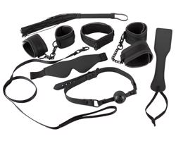 Bad Kitty - kožený set na bondage na suchý zips (8 dielov) - čierny
