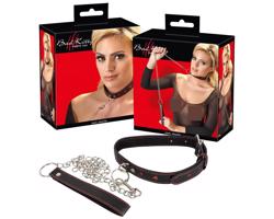 Bad Kitty - srdiečkový obojok a kovové vodítko (čierne)