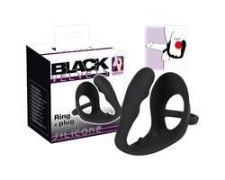 Black Velvet análne dildo s krúžkom na penis a semenníky (čierne)