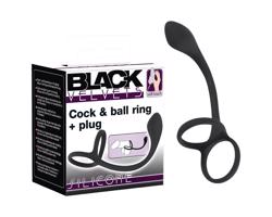 Black Velvet - tenký análny dildo s erekčným a semenníkovým krúžkom (čierny)