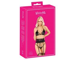 Bozkávací set podprsenky s pásom (čierny)