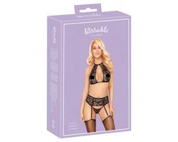 Bozkávaný - čipkovaný set podprsenky na krku (čierna)