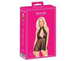 Bozkávateľné - čipkované babydoll šaty s nákrčníkom (čierne)