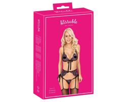 Bozkavateľný set podprsenky s ružovo-fialovou výšivkou (čierny)