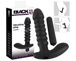 Čierny Velvet rebrovaný vibrátor - stredný (čierny)