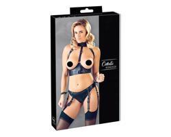 Cottelli Bondage - lesklý set s podprsenkou a putami (čierny)