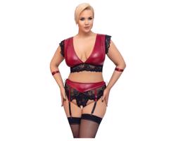 Cottelli Bondage Plus Size - čipkovaná podprsenka súprava (červená)
