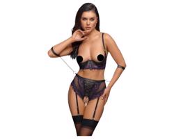 Cottelli Bondage - podprsenka a putá (čierna-fialová)