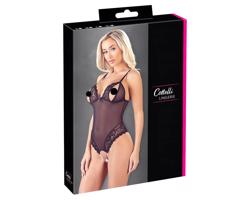 Cottelli - krajkovaný, s perličkami otvorený body (čierny)