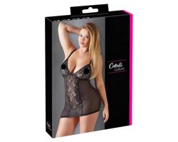 Cottelli Plus Size - čipkovaná priehľadná nočná košieľka (čierna)