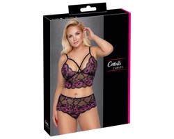 Cottelli Plus Size - kvetinový podprsenkový set (čierna-fialová)
