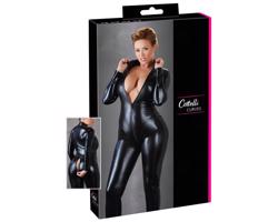 Cottelli Plus Size - lesklý čierny párty overal s dlhým rukávom