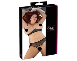 Cottelli Plus Size - perlová podprsenka set (čierna)