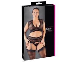Cottelli Plus Size - trblietavá čipkovaná súprava (čierna)