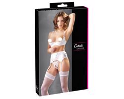 Cottelli - šnurovací čipkovaný zdvihák pŕs set (biely)