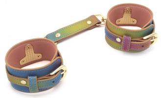Dúhové koženkové putá na ruky Rainbow Fantasy