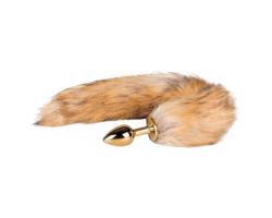 Easytoys Fox NO1 - kovový análny plug s líščím chvostom (zlatý-červený)