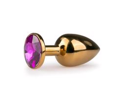 Easytoys Kovový č.1 - análny kolík s fialovým kameňom - zlatý (2,5 cm)