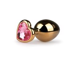 Easytoys Kovový č.7 - zlatý análny kolík s ružovým kamienkom (3 cm)