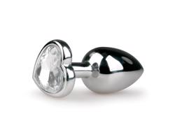 Easytoys Metal No.2 - análny kolík so srdcovým kameňom (strieborný-biely)