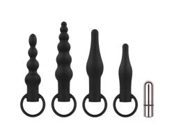 Easytoys - Sada nabíjateľných análnych vibrátorov - 4 kusy (čierna)