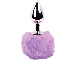 FEELZTOYS - kovový análny kolík so zajačím chvostom (strieborný-fialový)