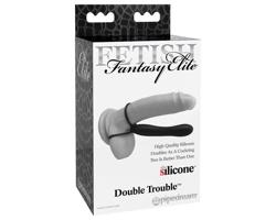 Fetiš dvojvrstvové Klzák – Dildo s venušiným a erekčným krúžkom (čierne)