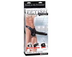 Fetish Strap-On 12 - pripínací, dutý dildó (čierny)