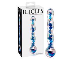 Icicles No. 08 - vlnitý obojstranný sklenený dildo (priehľadný-modrý)