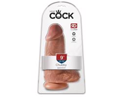 King Cock 9 Chubby – prísavné dildo (23 cm) – tmavo naturálny