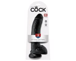 King Cock 9 - veľký čierny dildo s prísavkou a semenníkmi (23cm)