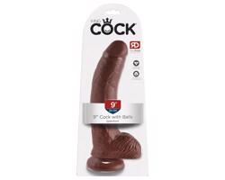 King Cock 9 - veľký prísavkový dildo s varlatami (23cm) - hnedý
