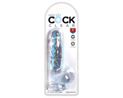 King Cock Clear 6 - prísavkový dildo s guľkami (15cm)