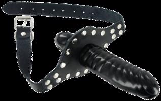 Kožený náustok s vnútorným a vonkajším penisom Ride Me Mouth