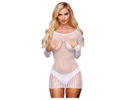 Lapdance Center Stage - dlhé rukávy sieťované minišaty (biele) - S-L