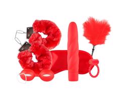 LoveBoxxx Milujem Červenú - vibračný bondage set (6-dielny) - červený