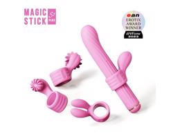 Magic Stick - vibrátor s vymeniteľnými nástavcami (ružový)