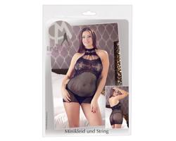 Mandy Mystery - sieťované šaty s mriežkovým výstrihom a tangami (čierne)