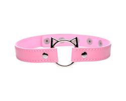 Master Series Kinky Kitty - obojok s mačacou hlavou a krúžkom (ružový)