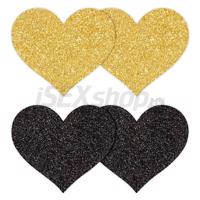 Nálepky na bradavky srdcia čierna a zlatá 4 ks