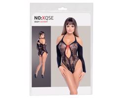 NO:XQSE - čipkované body s mašľou, dlhý rukáv - čierne (S-L)