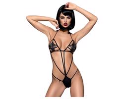 Obsessive Luiza - čierne telo s remienkami, štýl tulipánu (S/M)