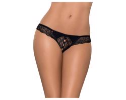 Obsessive Miamor - kamienkové otvorené dámske čipkované tangá (čierne)