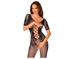 Obsessive - otvorený sieťovaný overal s výstrihom vzadu (čierny) (S-L)