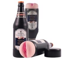 Osamelá - realistická umelá vagína v pivovej fľaši (naturálna-čierna)